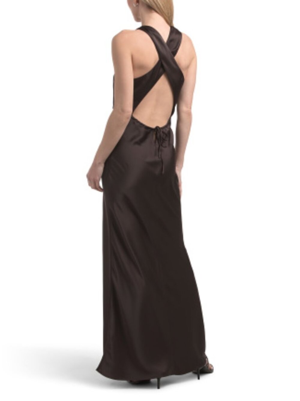 new House Of Harlow 1960 Satin Slip Maxi Dress Chocolate 3T4 268 - Picture 8 of 9